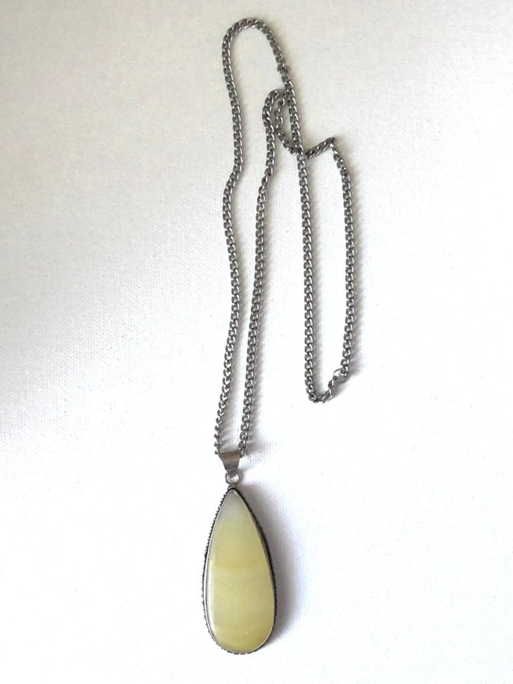 Large Banded Calcite Teardrop Cabuchon Pendant 925 Bezel & Bail Stainless Chain